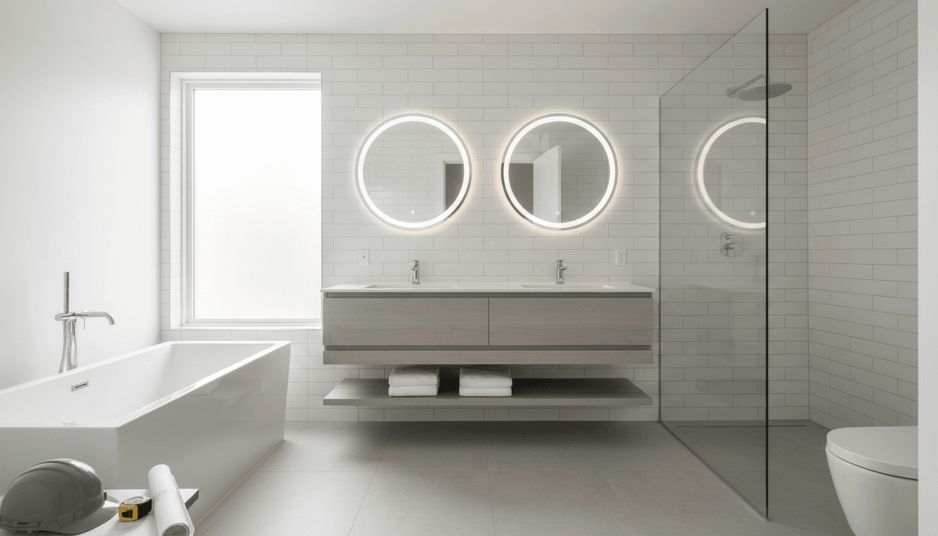 Modern bathroom renovation featuring white tile and updated fixtures