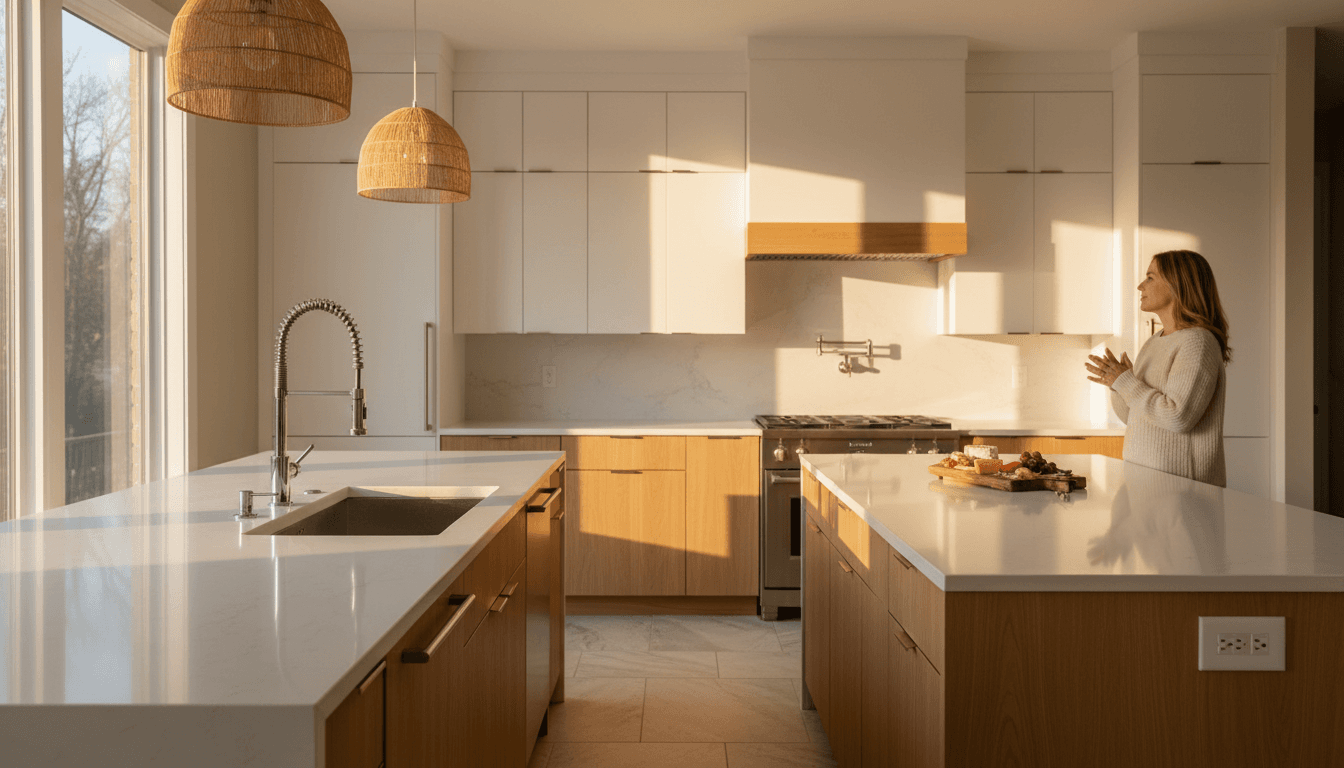 Beautifully renovated kitchen with warm lighting and quality finishes in Atlanta home