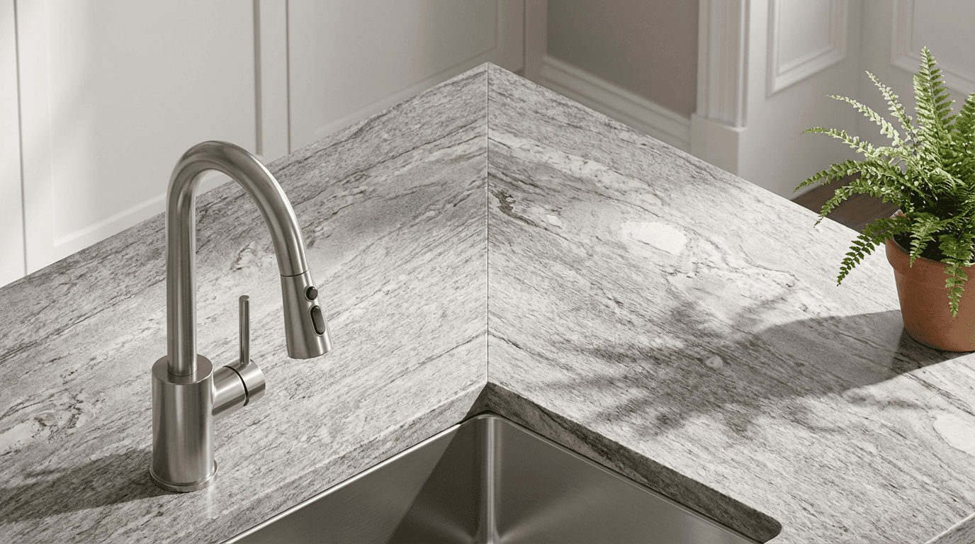 Contractor measuring kitchen countertop during home remodeling project