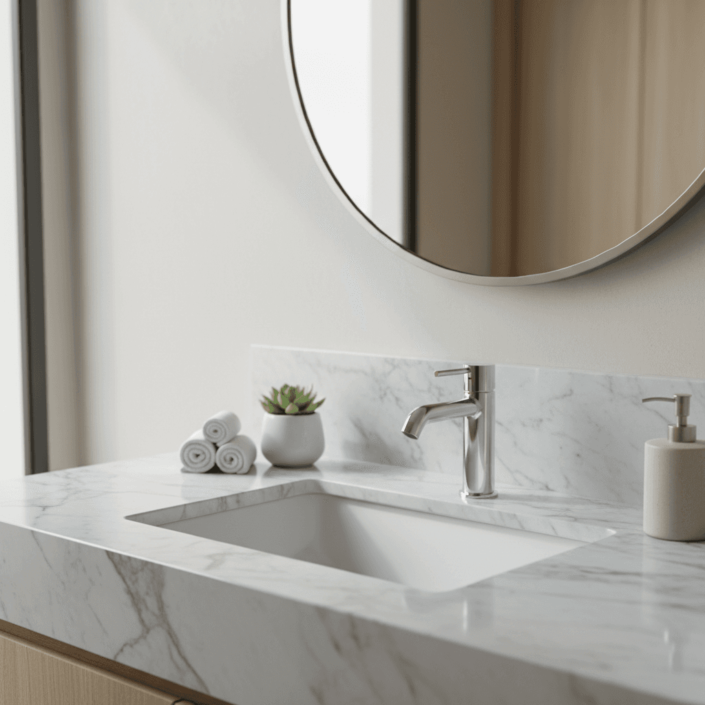 Newly renovated bathroom with floating vanity and modern fixtures