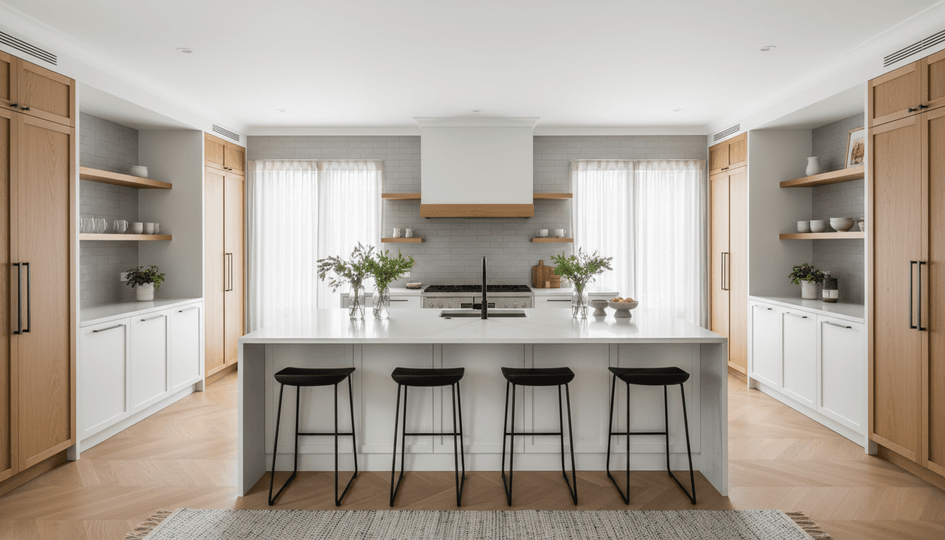 Complete kitchen renovation showing new cabinets and layout